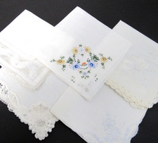 5 Vintage Ladies' Cotton White Handkerchiefs 10" - 12" Excellent Cond