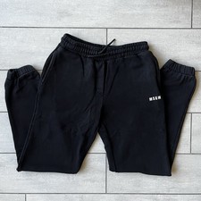 MSGM Kids Black Sweatpants Trousers 10Y Boy Logo Drawstring Cuffed Cotton Pocket