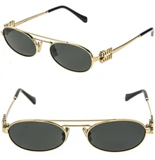 MIU MIU MU54ZS GLIPMSE LOGO 54Z Gold Black Logo Oval Luxury Fashion Sunglasses