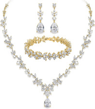 Floral Leaf Marquise Pear Cubic Zirconia Wedding Party Jewelry Set