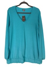 NWT J. Jill Crystal Blue Long-Sleeve V-Neck Sweater Cotton Blend Size L