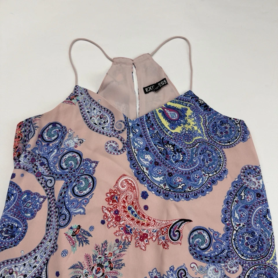 Blusa Express Rosa Azul Paisley Correa Espagueti Tanque Cerradura Trasera Gasa XS Foto 3 de 4