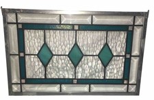 Hanging Leaded Teal Stained Glass Window Panel Beveled Mission Style 13.5  X9  