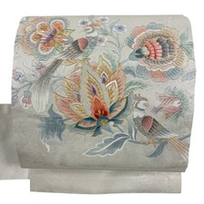 JAPANESE KIMONO BELT NAGOYA OBI SILVER PURE SILK AA9073