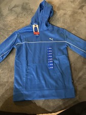 PUMA Boys Hoodie Blue Pullover L 14/16 Moisture Wicking Polyester Long Sleeve