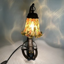 BRONZED CAT TABLE LAMP EYES GLOW CHARLES PAILLET STYLE  MURANO MILLEFIORI SHADE