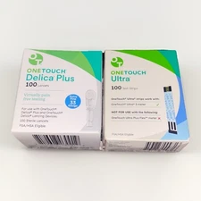 100 One Touch Ultra Blood Glucose Diabetic Test Strips 05/2026 + Delica Lancets