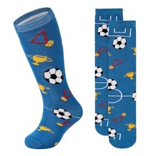 Toddler Soccer Socks Breathable Kids Football 6-9 Years Blue Soccer Print