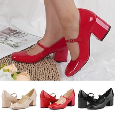 Women Ankle Strap Pump Shoes Chunky Block Heel Square Toe Mary Jane Shoes