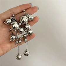 Metal Tone Tassel Drop Earrings Women Round Ball Pendant Modern Jewelry