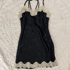 Cinema Etoile Black Satin Lace Slip Dress Medium Mini Dainty Whimsygoth