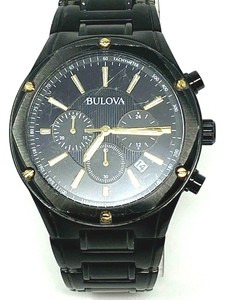 bulova men's black ip chronograph watch