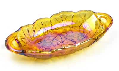 Carnival Glass Oval Lily Pons Honey Gold Amber by Indiana Glass Co. - SLV301