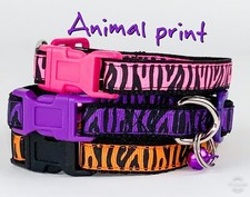 Animal Print cat or small dog collar 1/2" wide adjustable handmade bell or leash