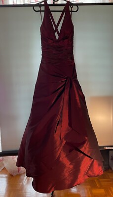 Weinrotes glänzendes Abend-/ Hochzeitskleid, Unterrock/Petticoat, XS, Unique