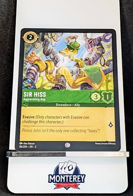 SIR HISS Aggravating Asp NM-MINT Disney Lorcana TCG non holo 86/204 EN3 ...