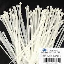 WHITE 100pc 8 inch Cord Wire Network Cable Zip Nylon Tie Strap Wrap 40LB Tensile