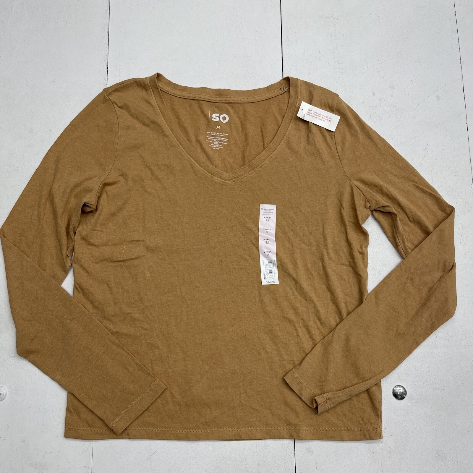 So Gold Yellow Long Sleeve V Neck T Shirt Womens Size Medium