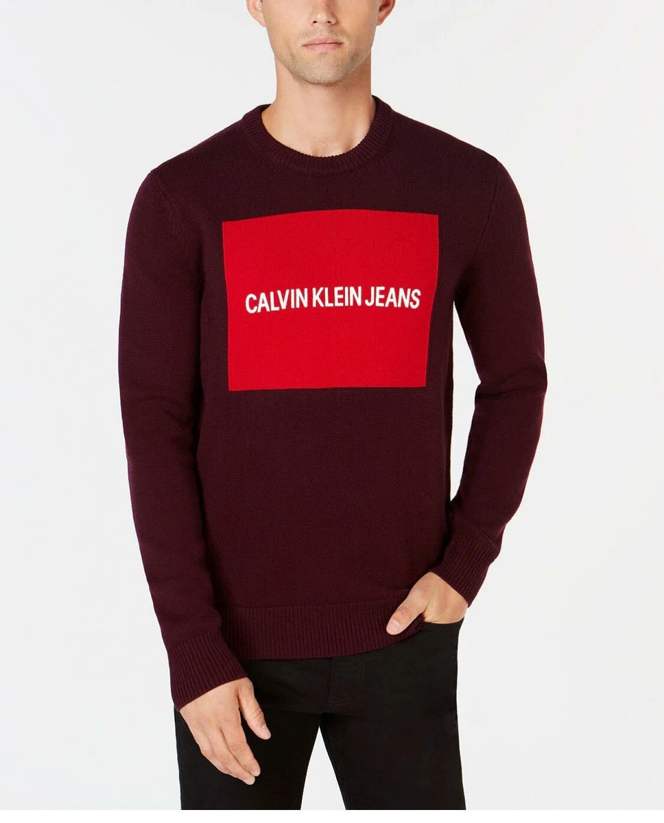 Calvin Klein Jeans Logo Men s Burgundy Sweater Size XXL