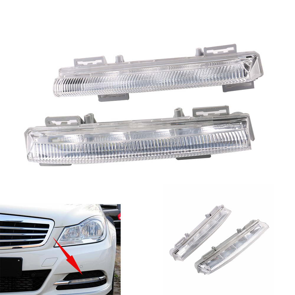 Pair Front DRL Fog Light Lamp For Mercedes-Benz W204 W212 C250