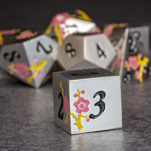 Sage's Petrified Flowers Silver Pink/Yel Flowers Metal Dice Set Dnd Dice RPG
