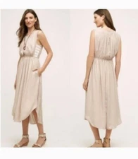 NWT ANTHROPOLOGIE COSTA MIDI DRESS BY DOLAN LEFT COAST NUDE BEIGE SZ: SM