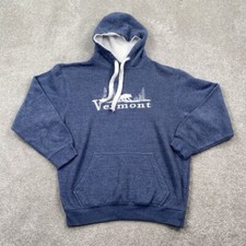 Vermont Embroidered Pullover Hoodie Mens Size S Blue Retro Bear Graphic