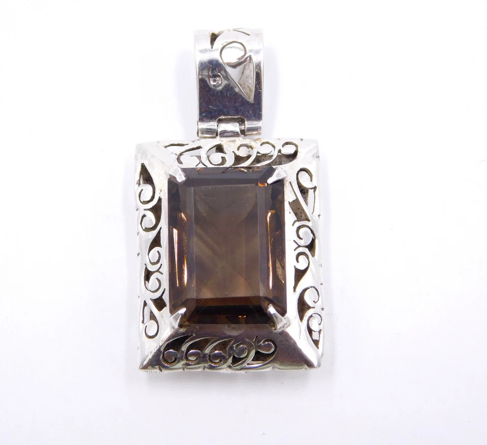 12.30 Gm 925 Sterling Silver Natural Smoky Quartz Gemstone Pendant Size 1.70" - Image 2 of 4