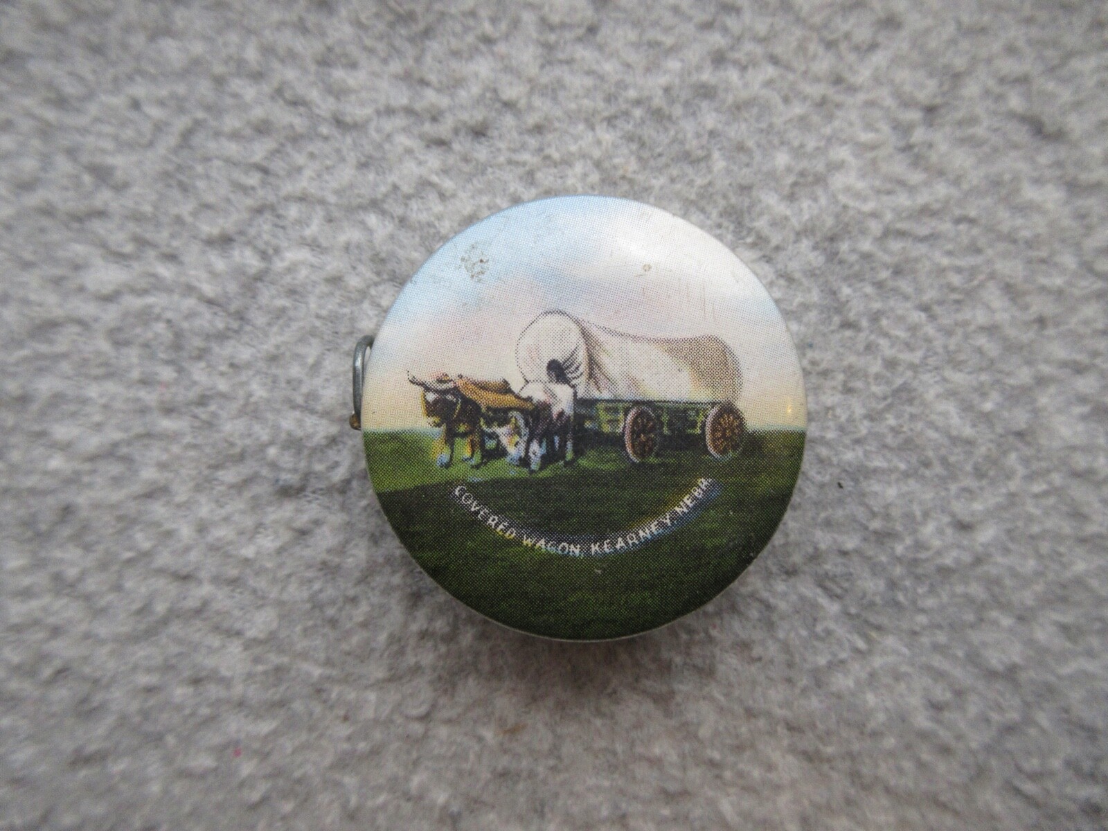 1930'S COVERED WAGON KEARNEY Nebraska CELLULOID TAPE MEASURE Works