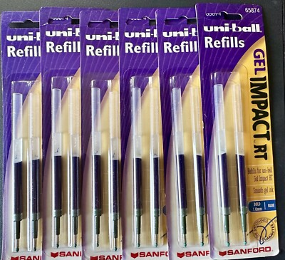 6 Packs Uni Ball Gel Impact RT Refills BLUE BOLD 65864 Total 12 Refills ...