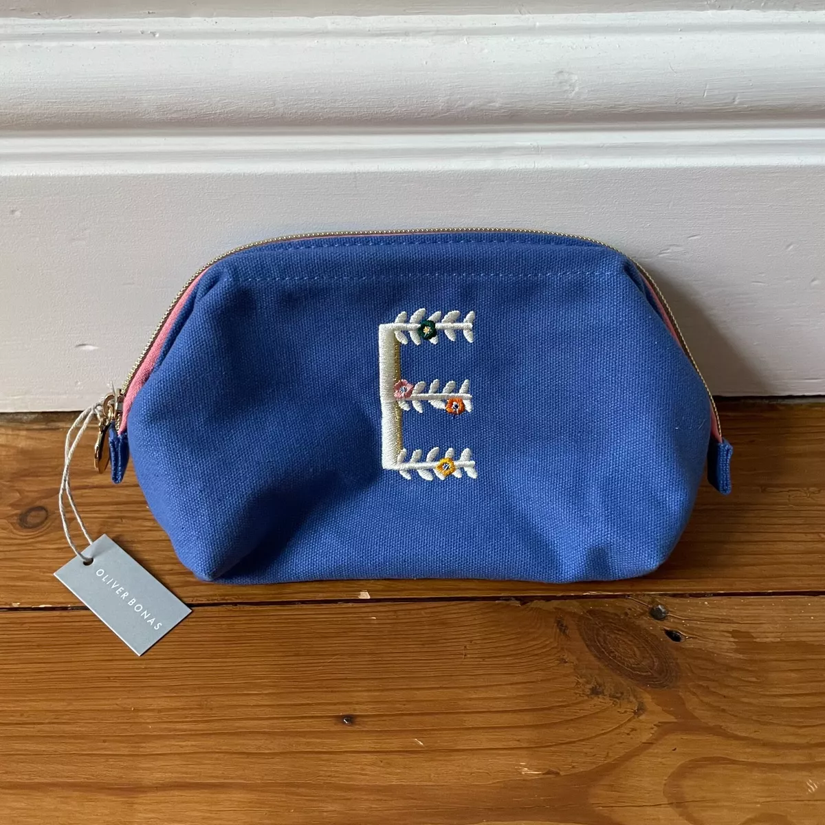 New Oliver Bonas Make Up Bag Toiletries Blue E Zip Up Travel