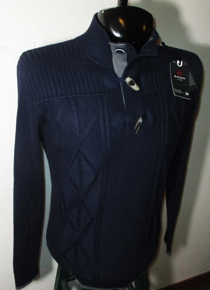 RED JACK Blue 1/2 Zip & Barrel Button & Loop Sweater Men's Size XXL NWT - Image 3 of 4
