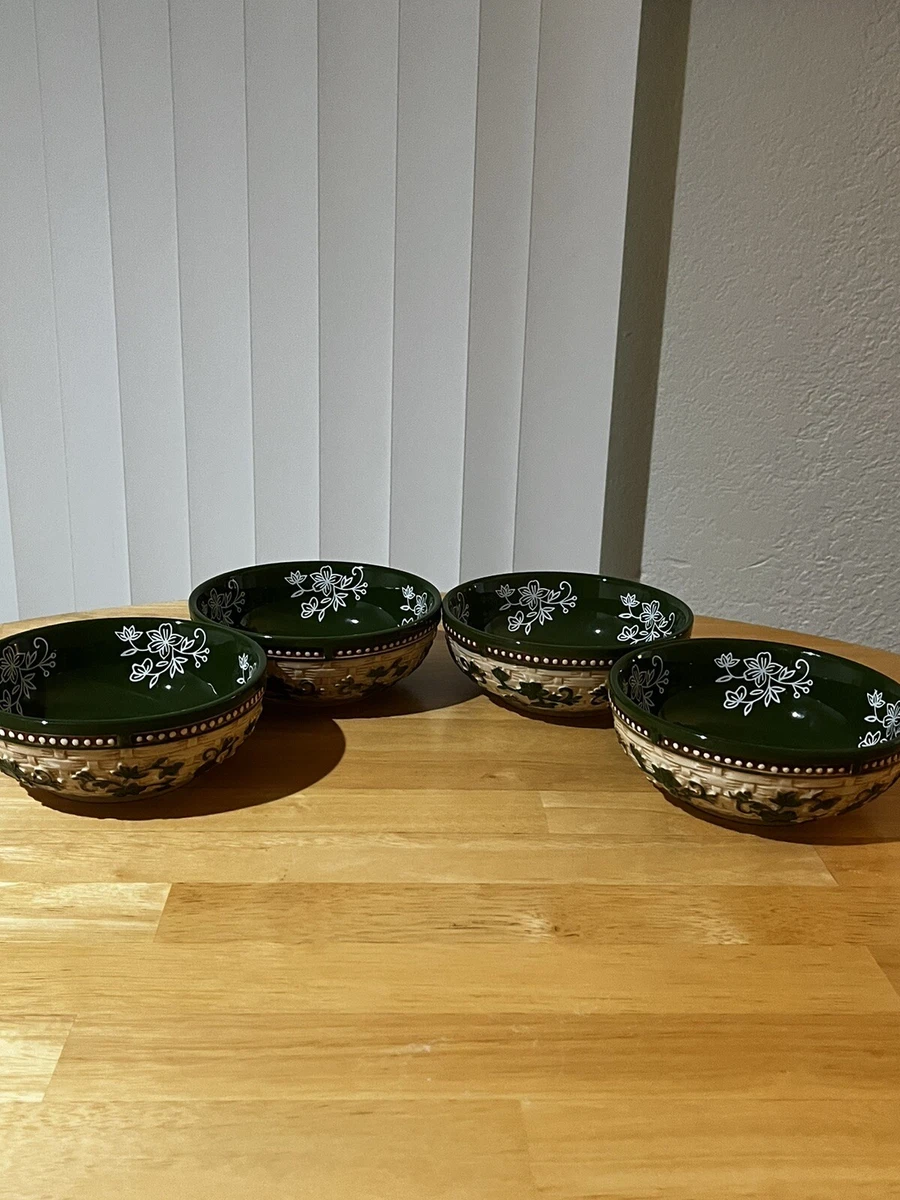 Temptations Dinnerware Set of 4 Bowls Floral Lace Collectible Estate Green