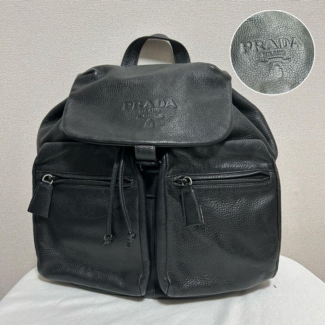 PRADA Vintage Backpack Drawstring Logo Rare Leather Black PRADA Vintage Backpack Drawstring Logo Rare Leather Black