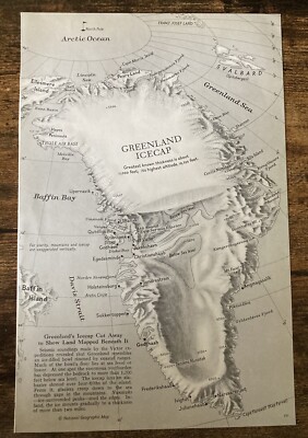1953 vtg original magazine photo greenland ice cap arctic ocean baffin bay map