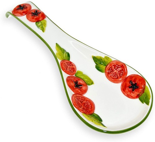 italiano. Ripiano cucchiai ceramica in rilievo pomodoro rosso, supporto cucchiaio rustico circa 28 cm - Foto 7 di 8