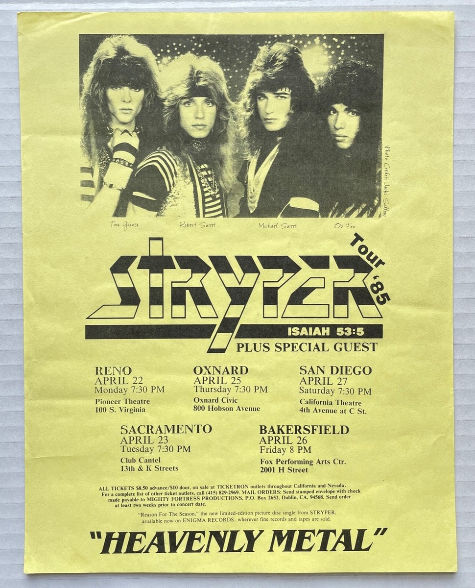 STRYPER Tour '85 Heavenly Metal CONCERT TOUR FLYER California