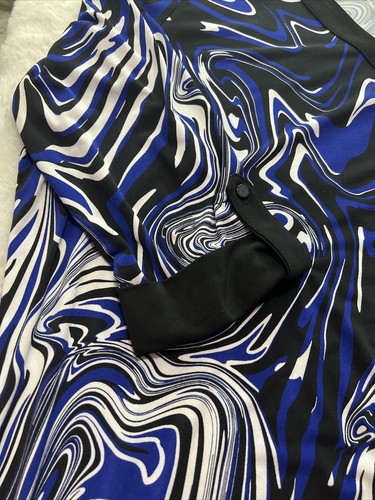 Slim Factor By Investments Sz XL Blue Swirl Tunic Blouse V Neck Side Slits - Picture 5 of 10