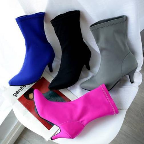 Para mujeres Botas al Tobillo Elásticas Tacón Medio Elastizadas Zapatos Formales Pull On Media Pantorrilla
