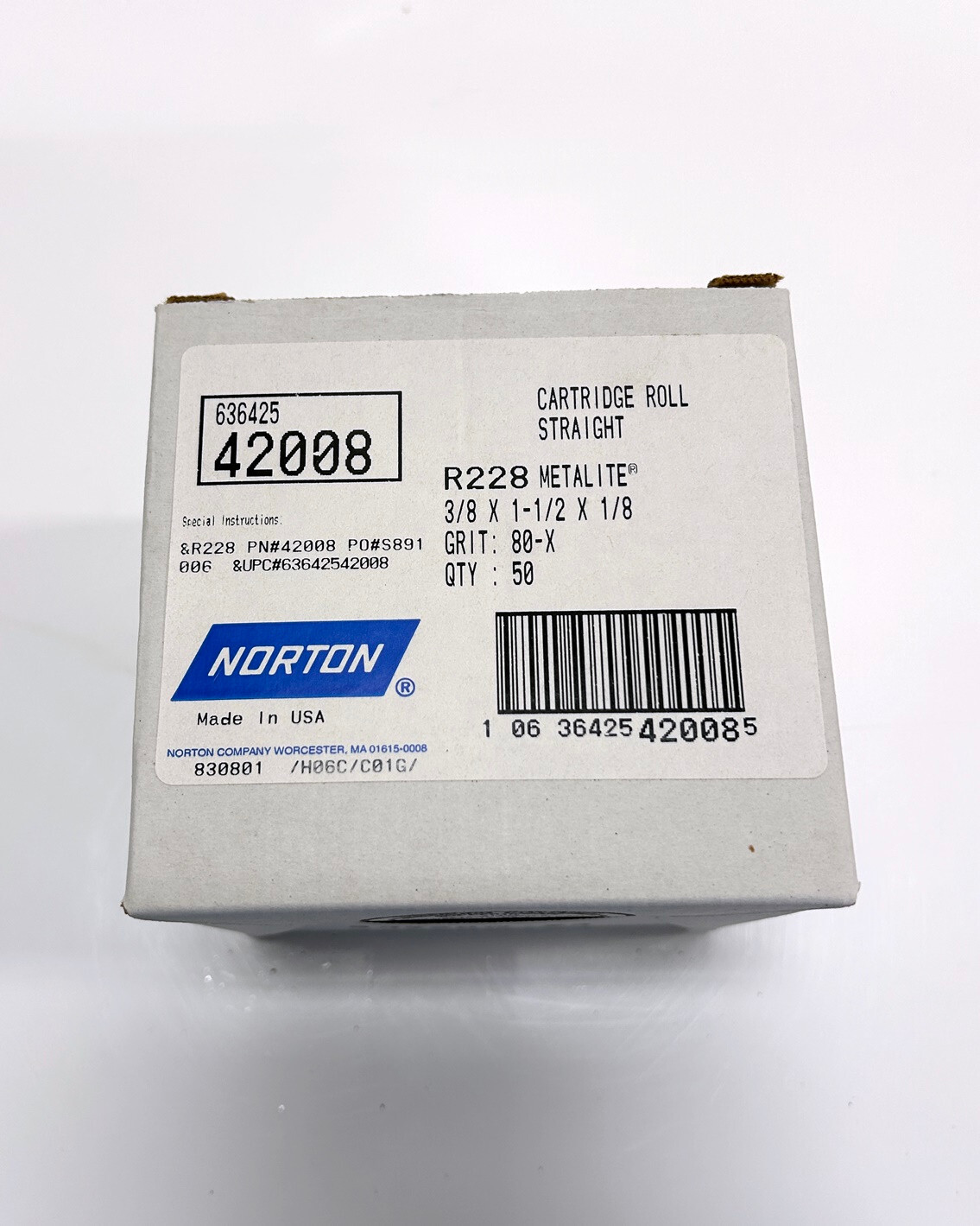 Norton 42008 Cartridge Roll Straight 80 Grit 3/8"x11/2"x1/8" (Box of