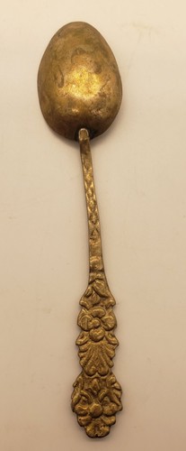 Cucchiaio decorativo fatto a mano ottone tono oro manico floreale 5,25 pollici - Foto 2 di 6