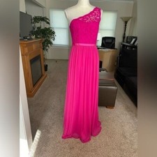 David s Pink Lace Dress High Waist Sz 6 Formal NWT One Shoulder Bridesmaid