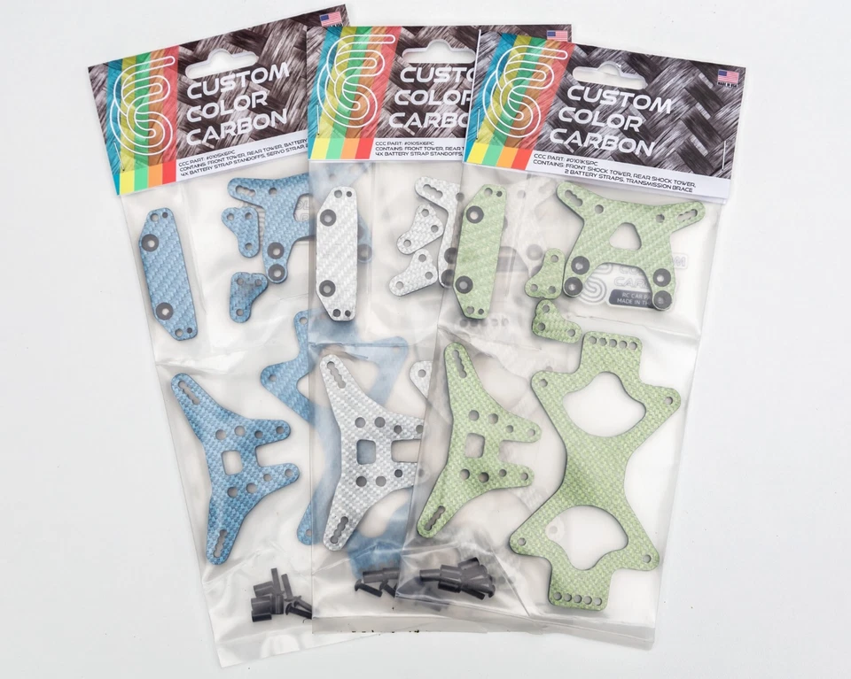 Kit de fibra de carbono Team Associated RC10 B6.4 color verde personalizado 6 piezas con herrajes Foto 2 de 4