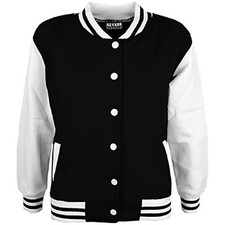 Kids Boys Girls Baseball Jacket Varsity Plain Style School Jacket Top 2-13 Years