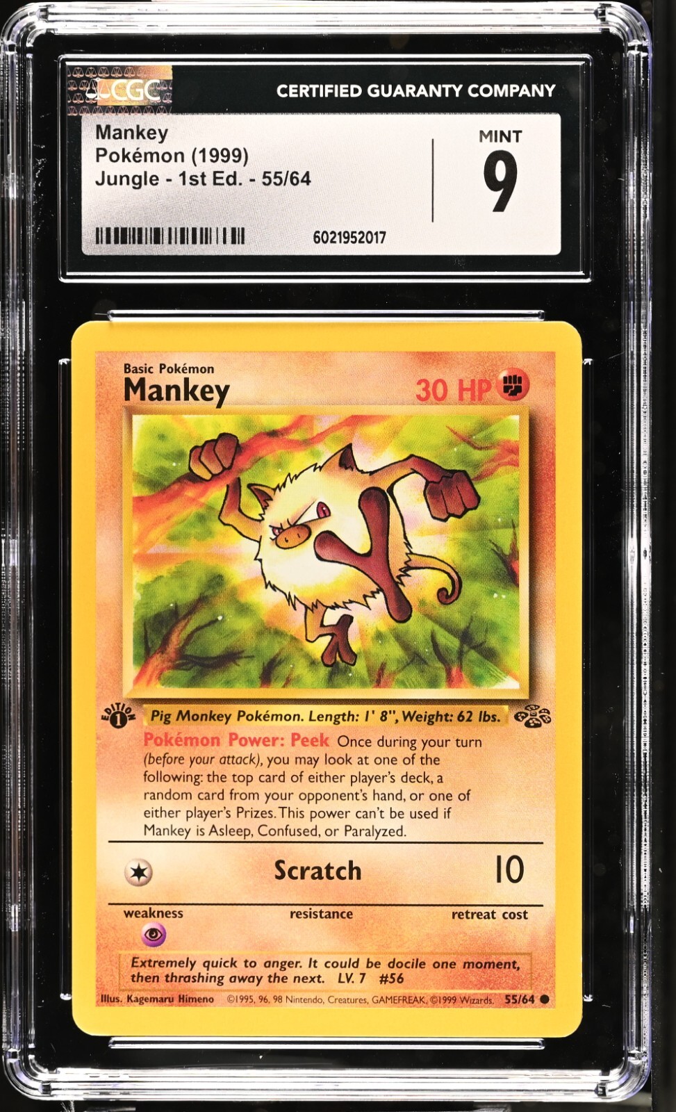 WOTC 1999 Pokemon TCG Jungle #55/64 Mankey 1st Edition PSA 9