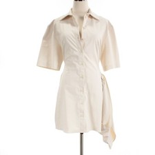 Jacquemus NWD Short Sleeve Shirt Dress w/ Cut Out Detail Size 38 in Light Beige