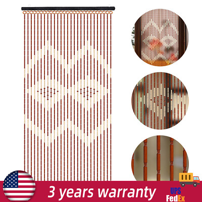 Vintage Boho Hippie Style Beaded Doorway Curtain, Wood Beads