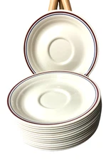 Lot/14 Corelle by Corning Saucers Abundance Pattern Beige with Red & Blue Bands