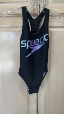 SPEEDO One Piece Youth Girls Swimsuit Size 8 INFINITY SPLICE Black swimwear