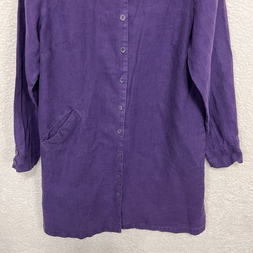 Flax Tunic Top Womens S Purple Linen Lagenlook Jacket Shacket Coat - 第 9/11 張圖片